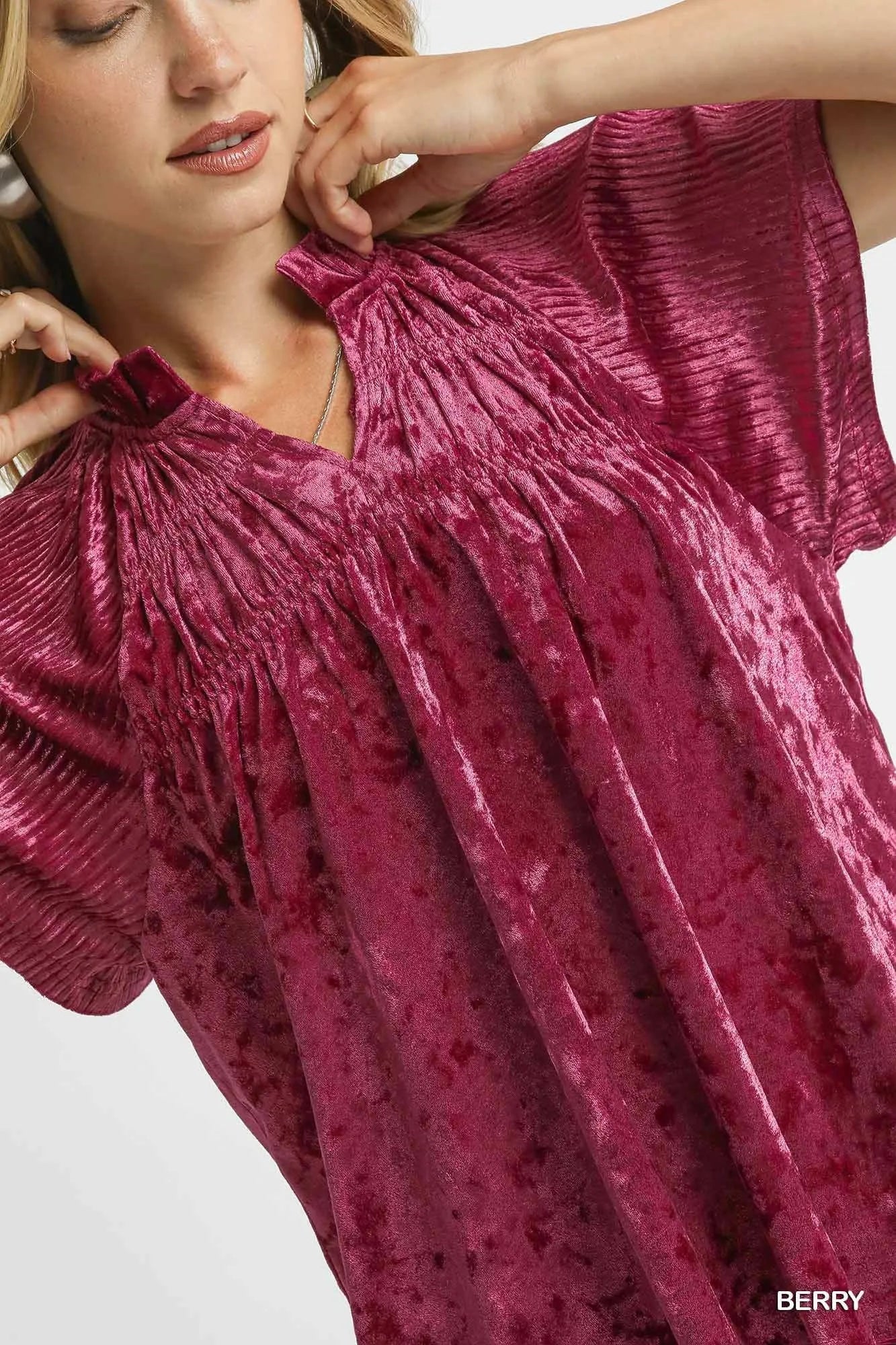 Image of Umgee Crushed Velvet Pleated Blouse | Queeble.shop