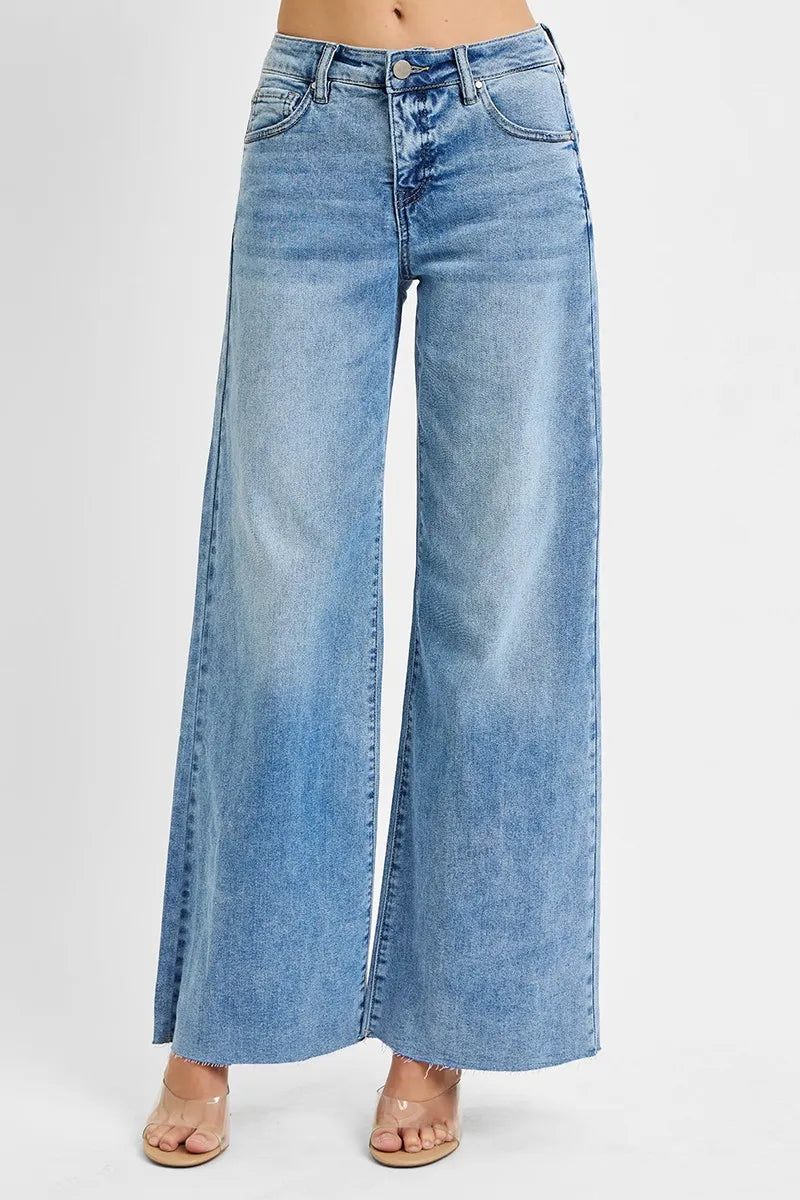 Image of RISEN Full Size Tummy Control High Rise Ankle Palazzo Jeans Plus Size | Queeble.shop