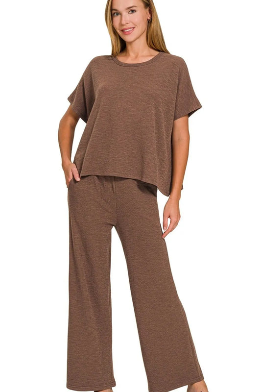 Image of Zenana Cotton Slub Top & Pants Set | Queeble.shop