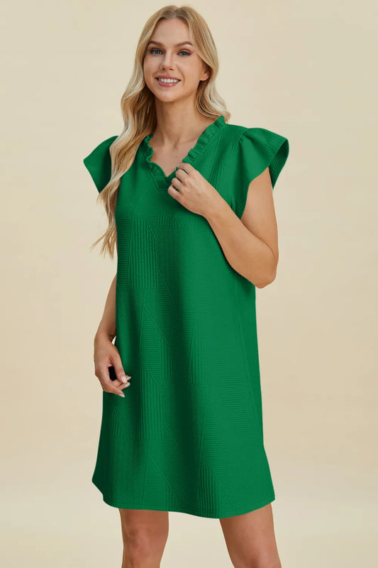 Image of Double Take Full Size Ruffled V-Neck Cap Sleeve Dress | Queeble.shop