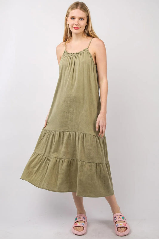 Image of VERY J Ruffled A-Line Midi Cami Dress | Queeble.shop