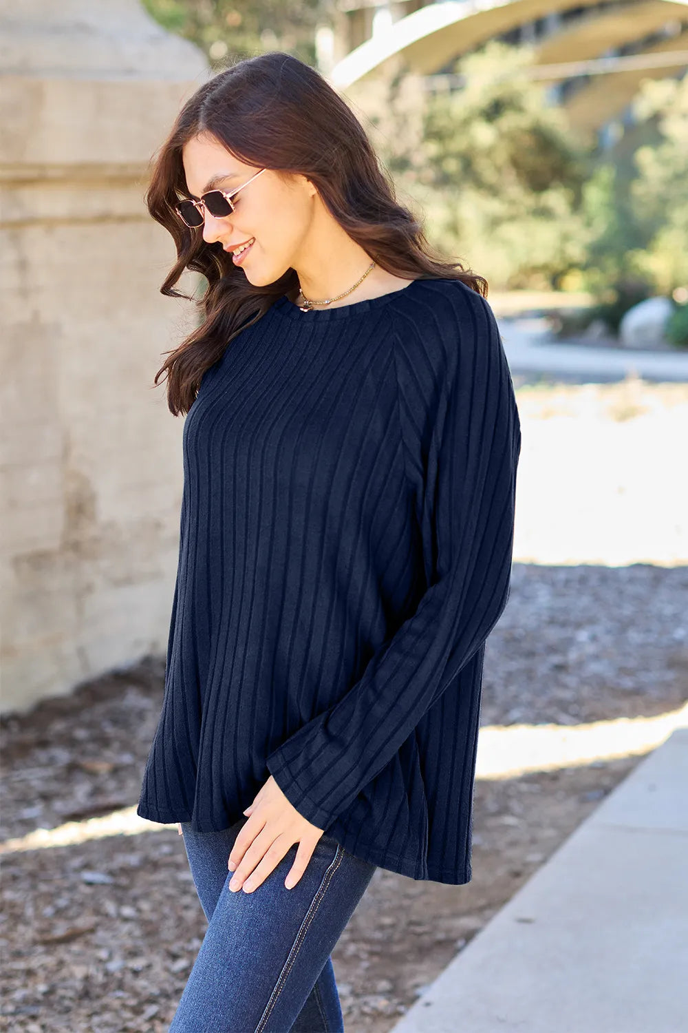 Image of Basic Bae Full Size Ribbed Round Neck Long Sleeve Knit Top | Queeble.shop