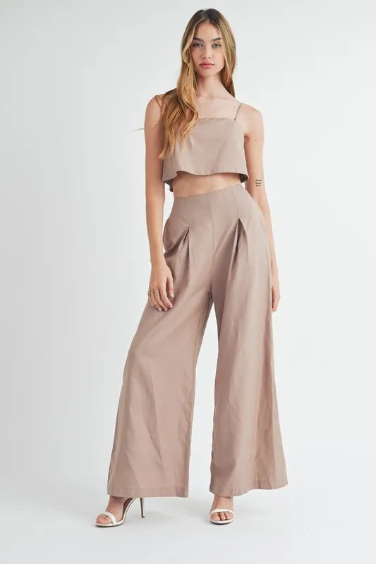 Image of MABLE Linen Mix Crop Cami and Wide Leg Pants Set | Queeble.shop