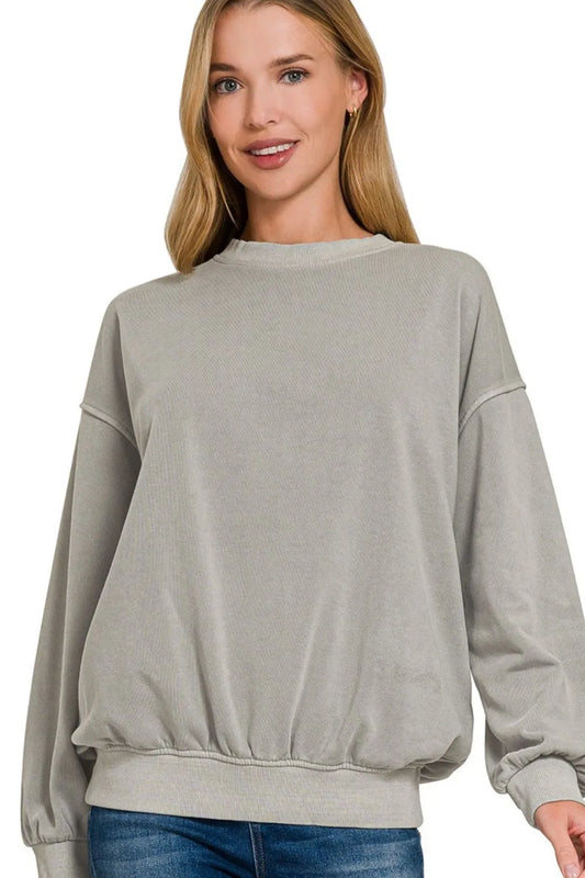 Image of Zenana Soft Fleece Pigment Dye Round-neck Sweatshirts | Queeble.shop