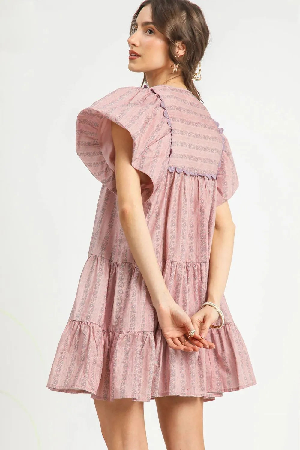 Image of Umgee Floral Ruffled Cap Sleeve Tiered Mini Dress | Queeble.shop