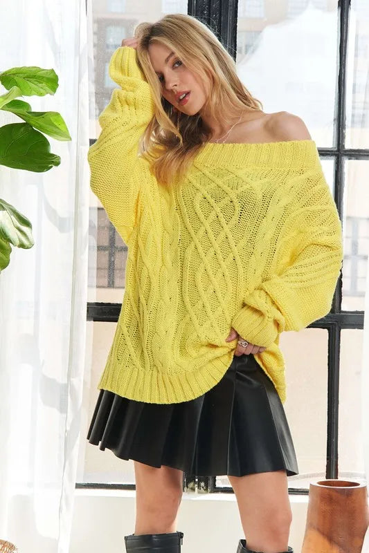 Image of ADORA  Cable Knit Off Shoulder Sweater | Queeble.shop