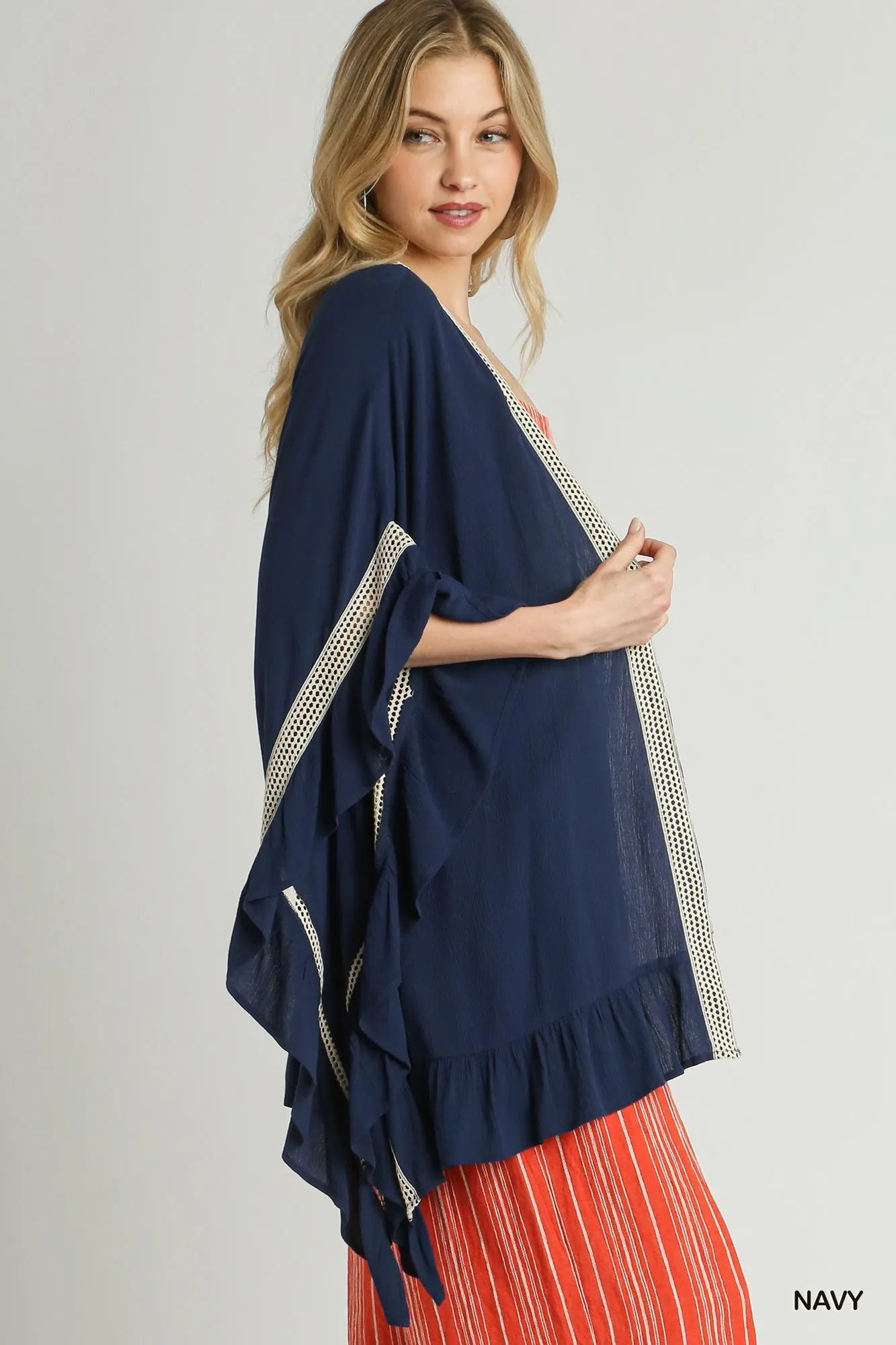 Image of Umgee Ruffle Trim Kimono with Crochet Accent | Queeble.shop