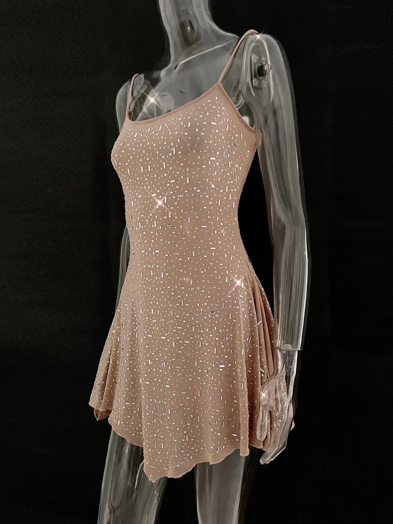 Image of Rhinestone Decor Mini Cami Dress | Queeble.shop