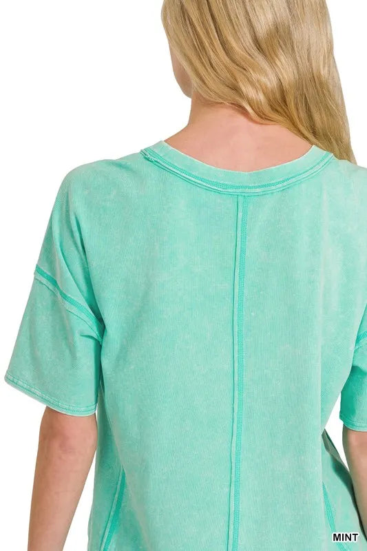 Image of Zenana Acid Washed Short Sleeve Tee & Shorts Set | Queeble.shop