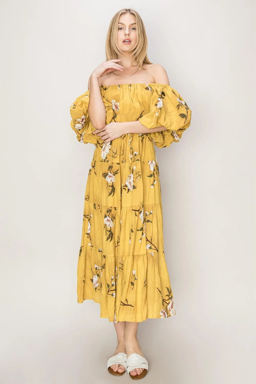 Image of HYFVE Floral Puff Sleeve Tiered Dress | Queeble.shop