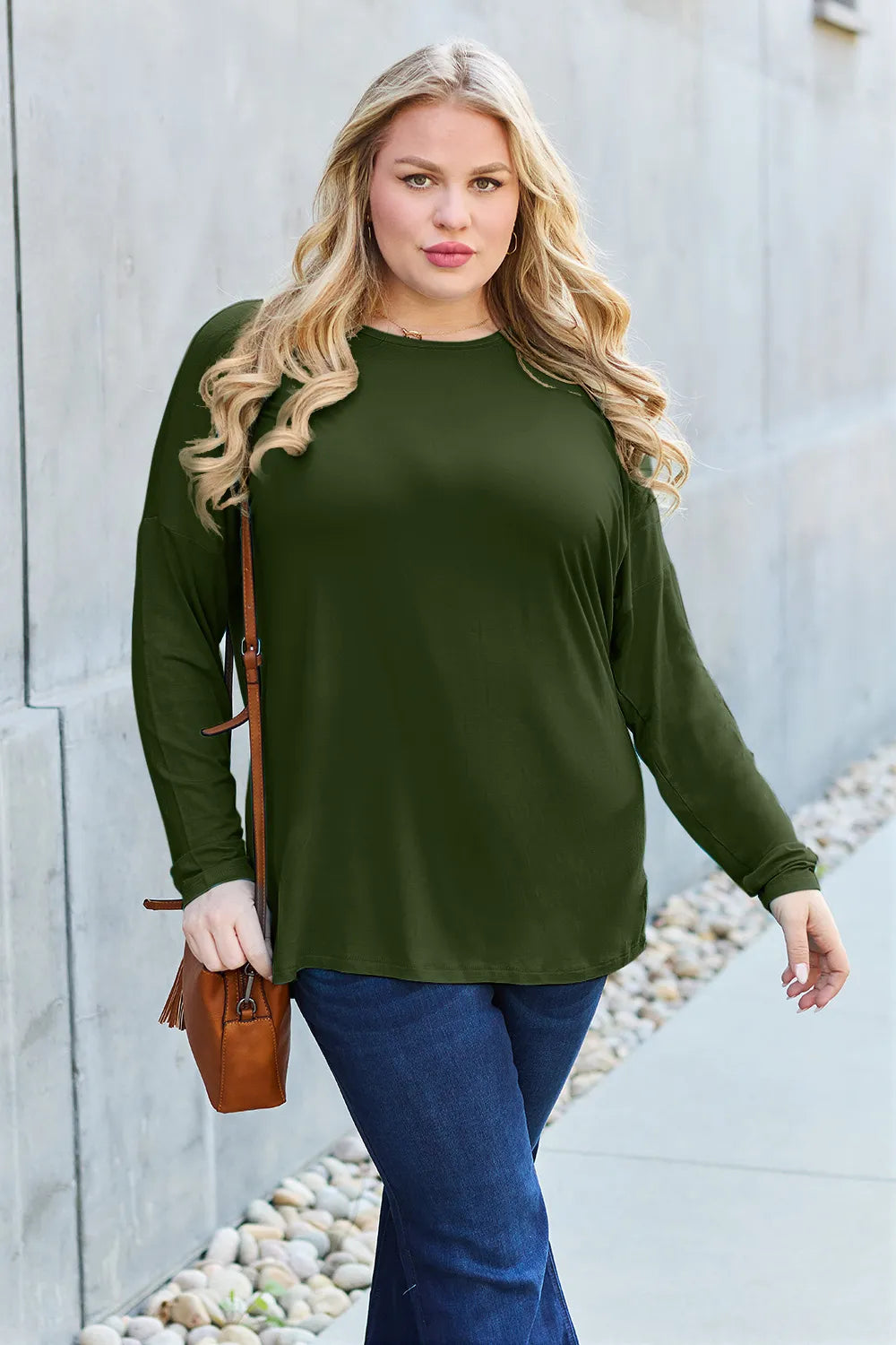 Image of Basic Bae Full Size Round Neck Dropped Shoulder T-Shirt | Queeble.shop
