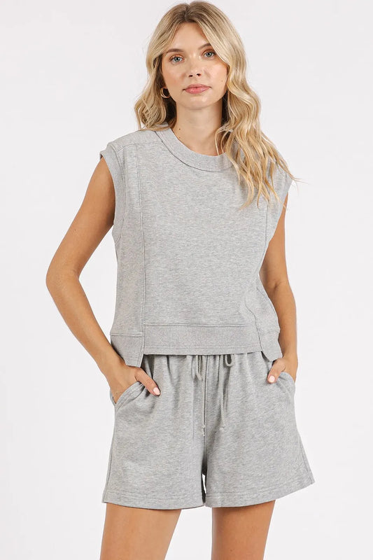 Image of Mittoshop French Terry Crew Neck Top and Shorts Set | Queeble.shop