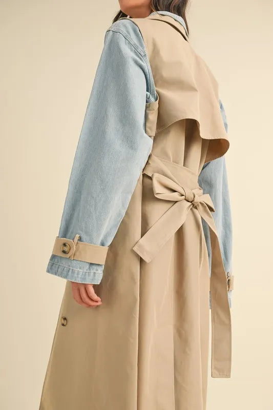 Image of MABLE Layered Look Trench Coat With Denim Jacket | Queeble.shop