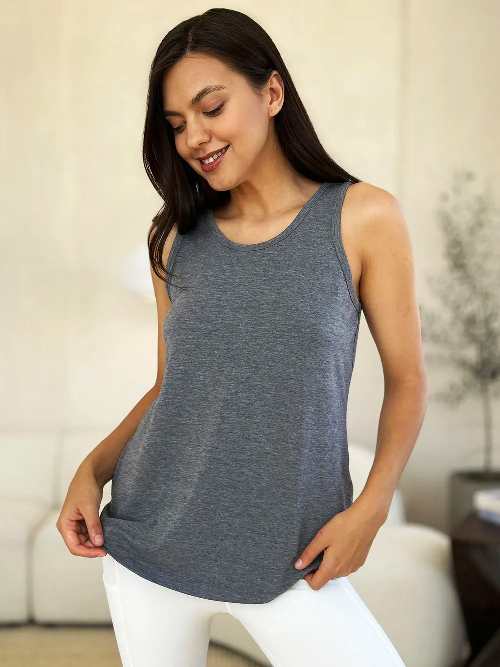 Image of Basic Bae Full Size Round Neck Curved Hem Tank | Queeble.shop