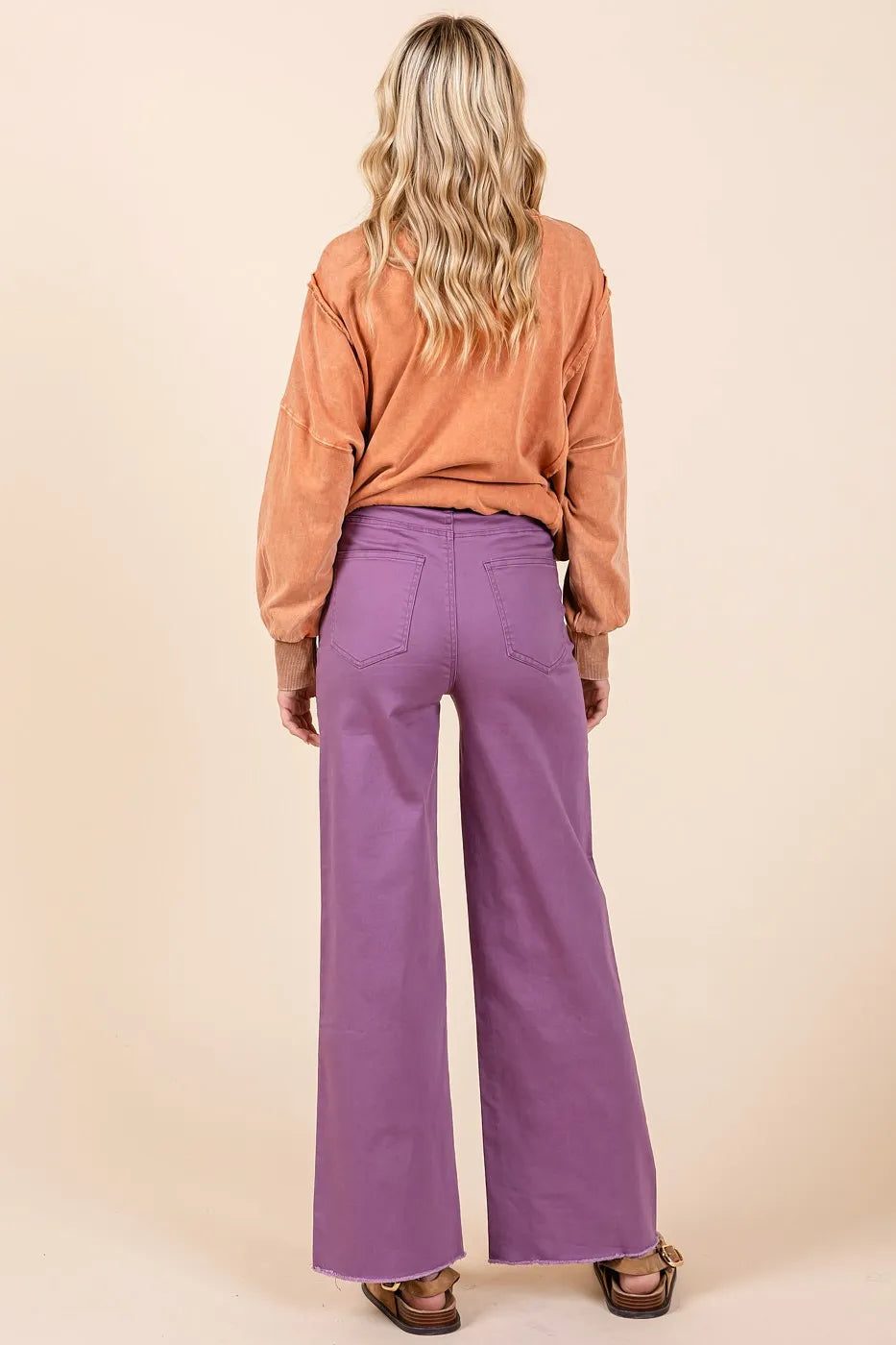 Image of Mittoshop Twill High Waisted Button Fly Wide Leg Pants | Queeble.shop