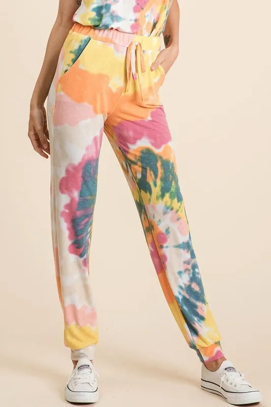Image of BiBi Tie Dye French Terry Casual Pants | Queeble.shop