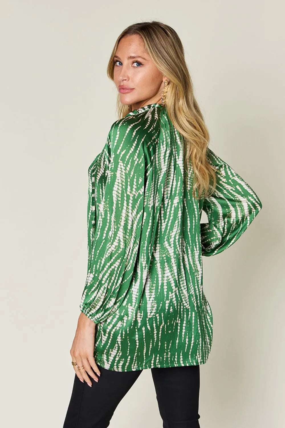 Image of Double Take Full Size Printed Button Up Long Sleeve Shirt | Queeble.shop