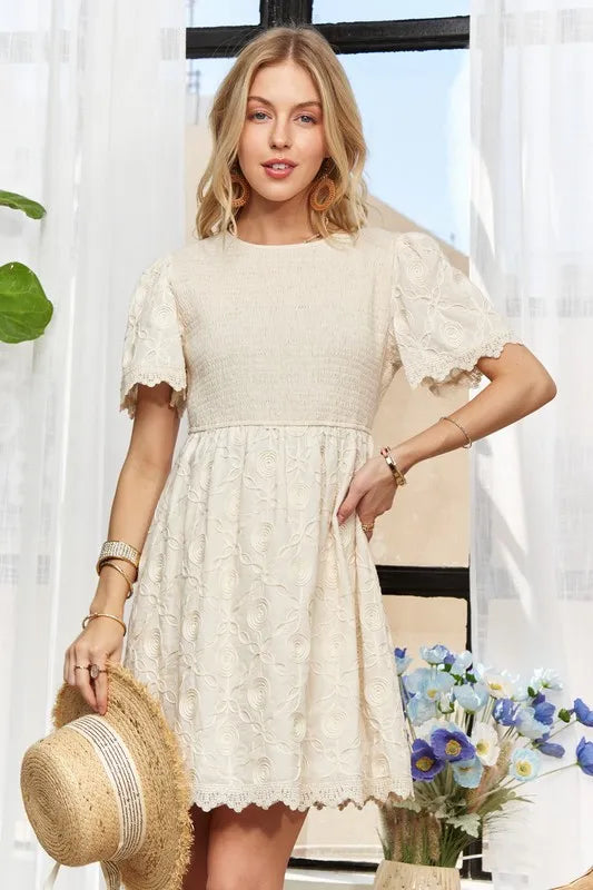 Image of ADORA Rround Neck Crinkle Babydoll Dress | Queeble.shop