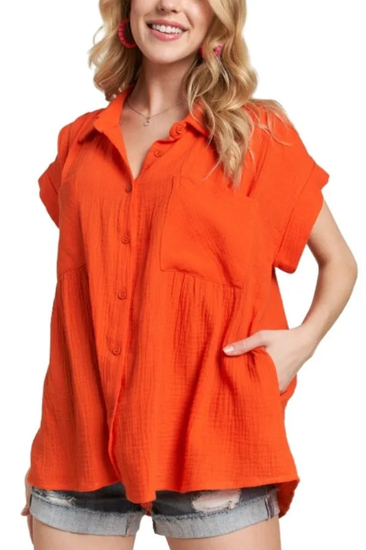 Image of ADORA Button Down Solid Shirt W Pockets | Queeble.shop