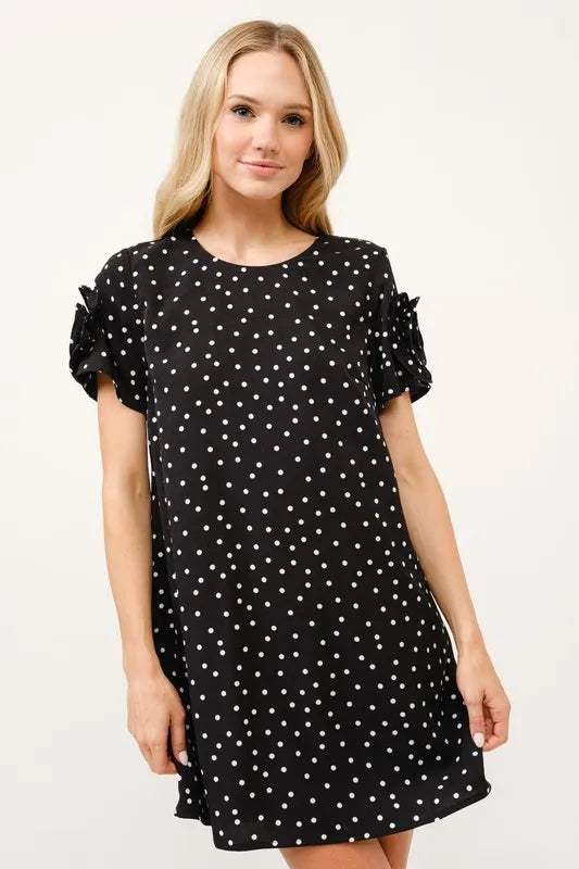 Image of And The Why Embellished Sleeve Polka Dots Shift Dress | Queeble.shop
