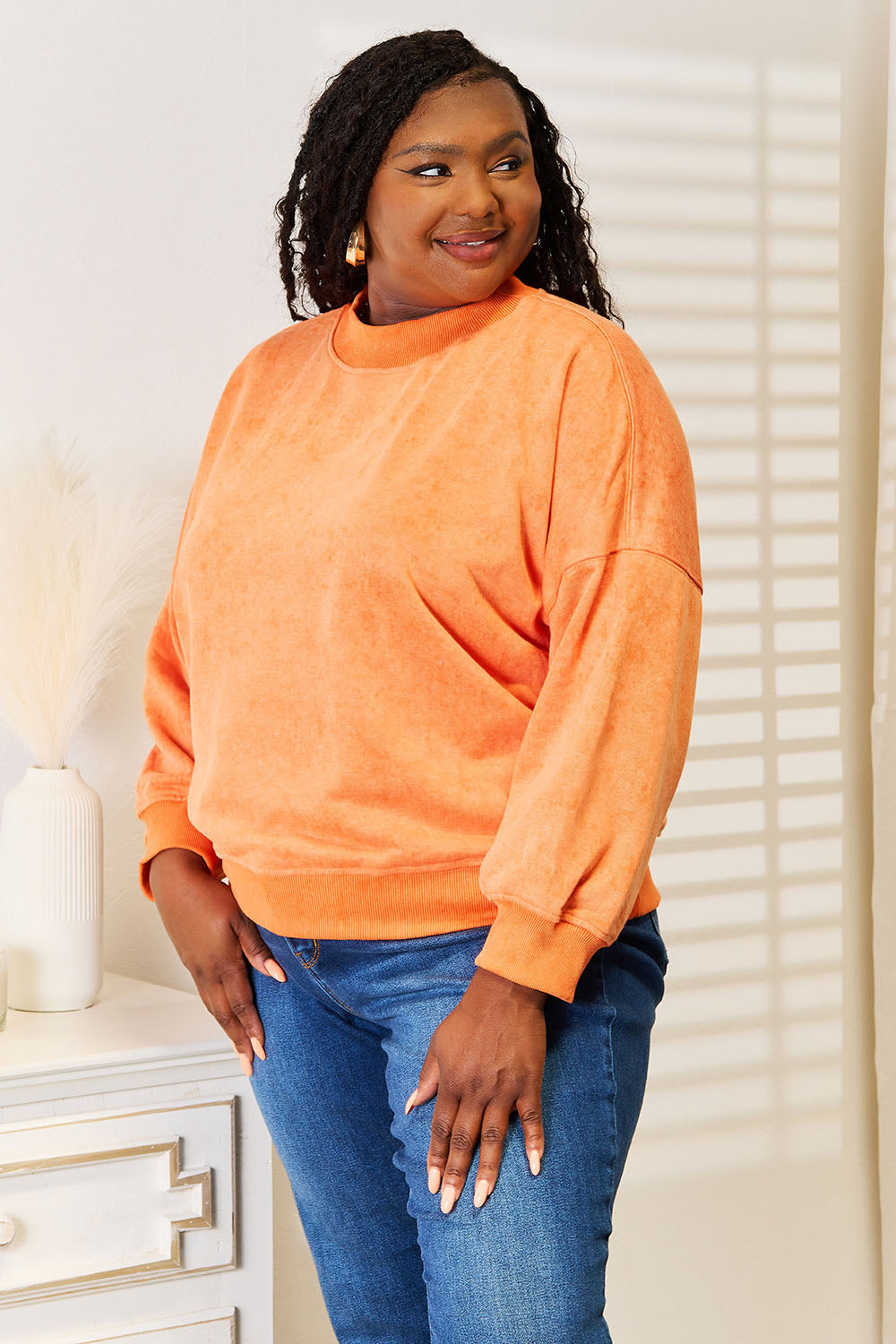 Image of Basic Bae Round Neck Dropped Shoulder Sweatshirt | Queeble.shop
