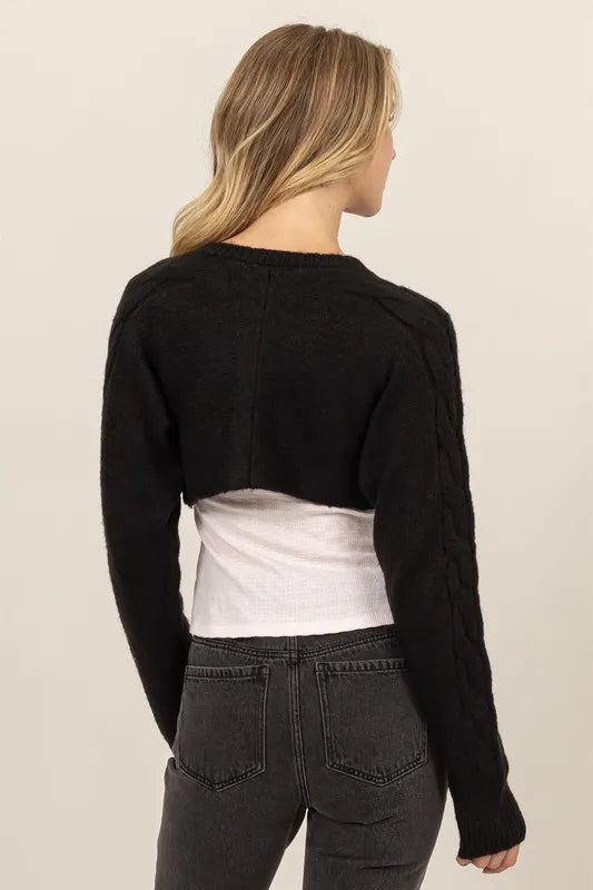 Image of HYFVE Cable-Knit Tie-Front Shrug | Queeble.shop
