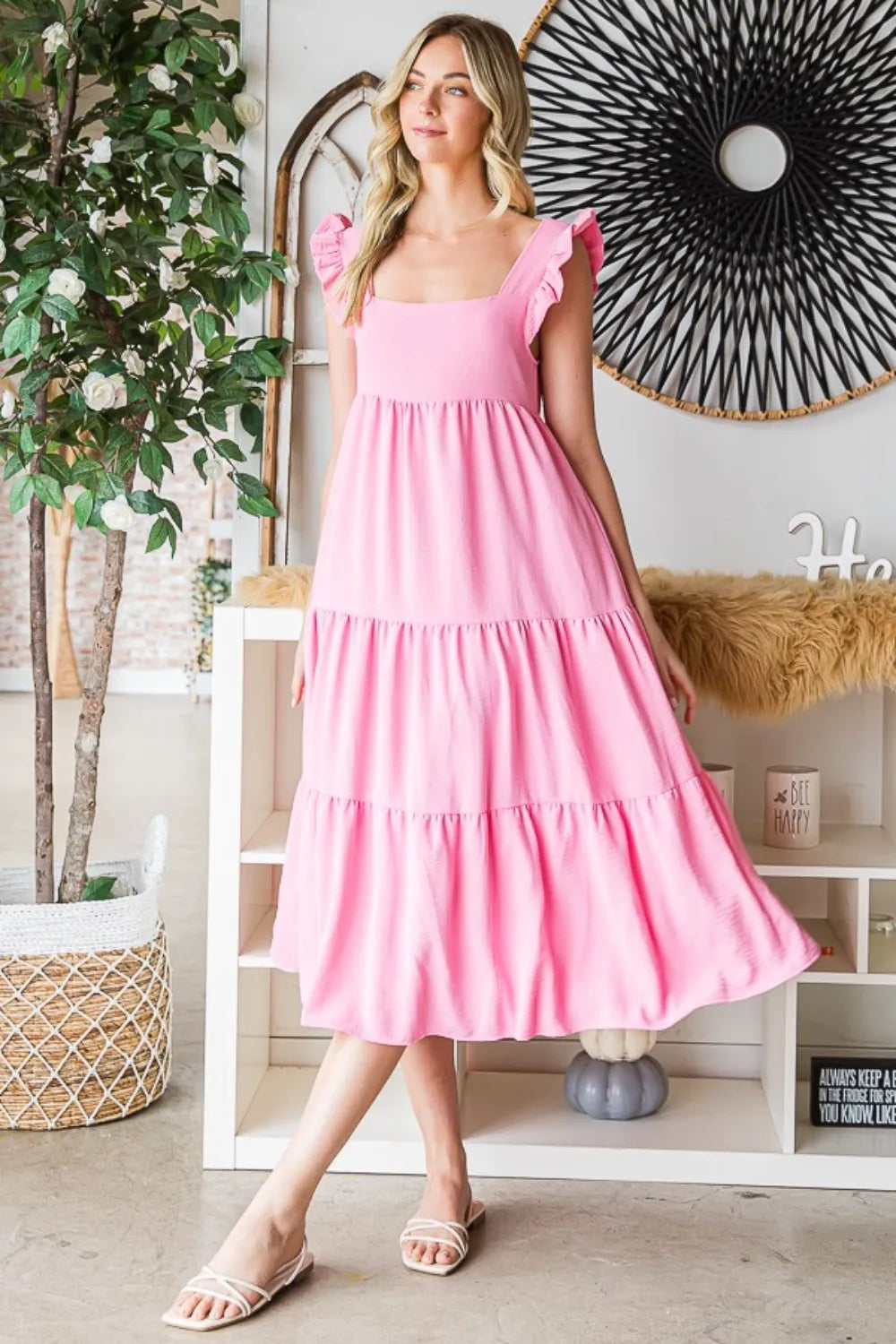 Image of Reborn J Ruffled Sleeveless Tiered Midi Dress | Queeble.shop
