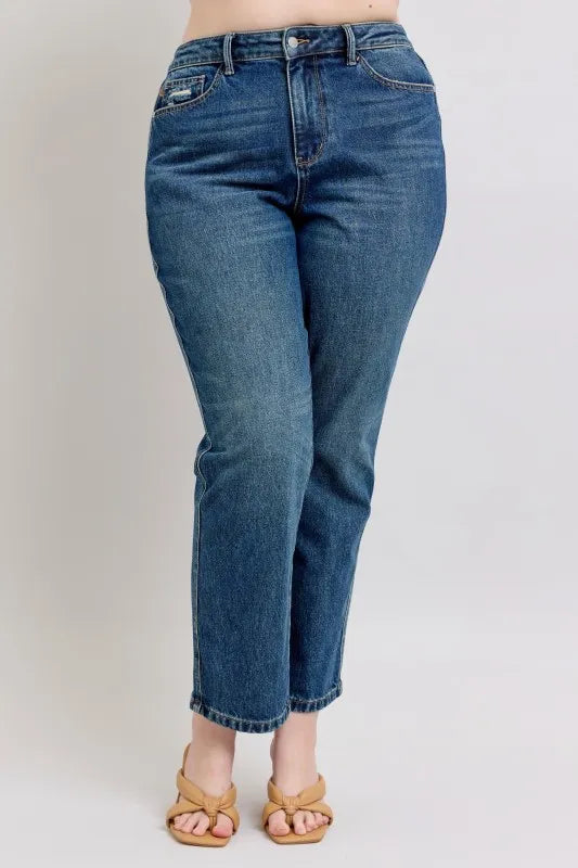 Image of Judy Blue Full Size High Waisted Rigid Magic Non-destroy Straight Leg Jeans Plus Size | Queeble.shop