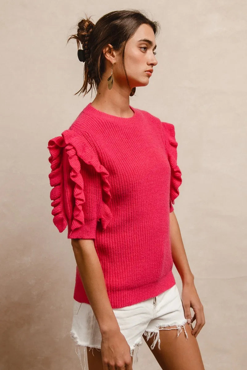 Image of BiBi Ruffle Sleeve Ribbed Sweater | Queeble.shop