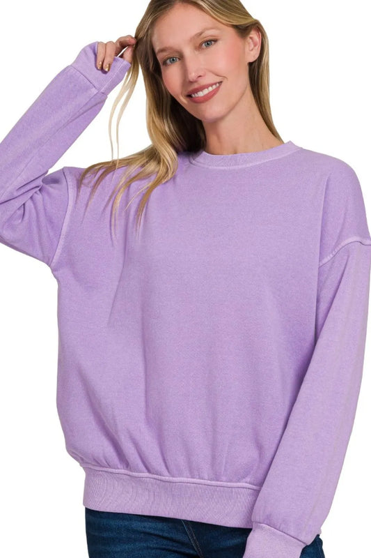 Image of Zenana Soft Fleece Pigment Dye Round-neck Sweatshirts | Queeble.shop